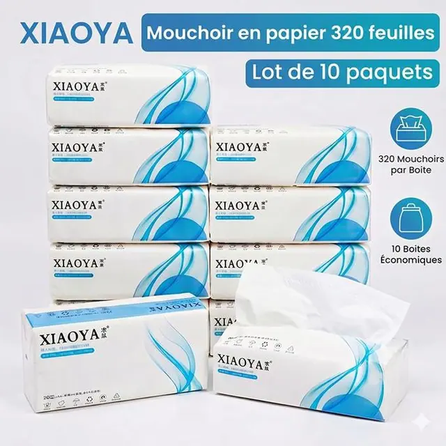 Lot de 10 Paquets de Mouchoirs en Papier (320 feuilles)